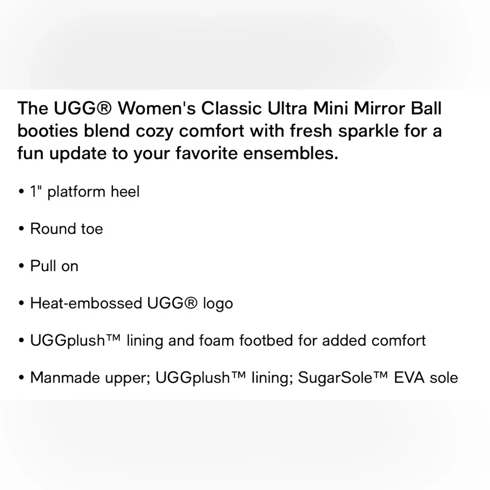 NIB UGG® 1151616 Women's Classic Ultra Mini Mirror Ball Cold Weather Boo…